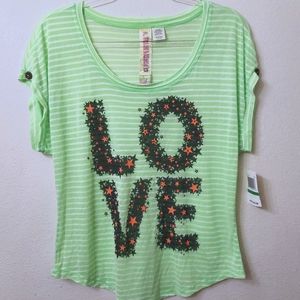 Fresh Brewed Crop Tee Green White Striped "Love "